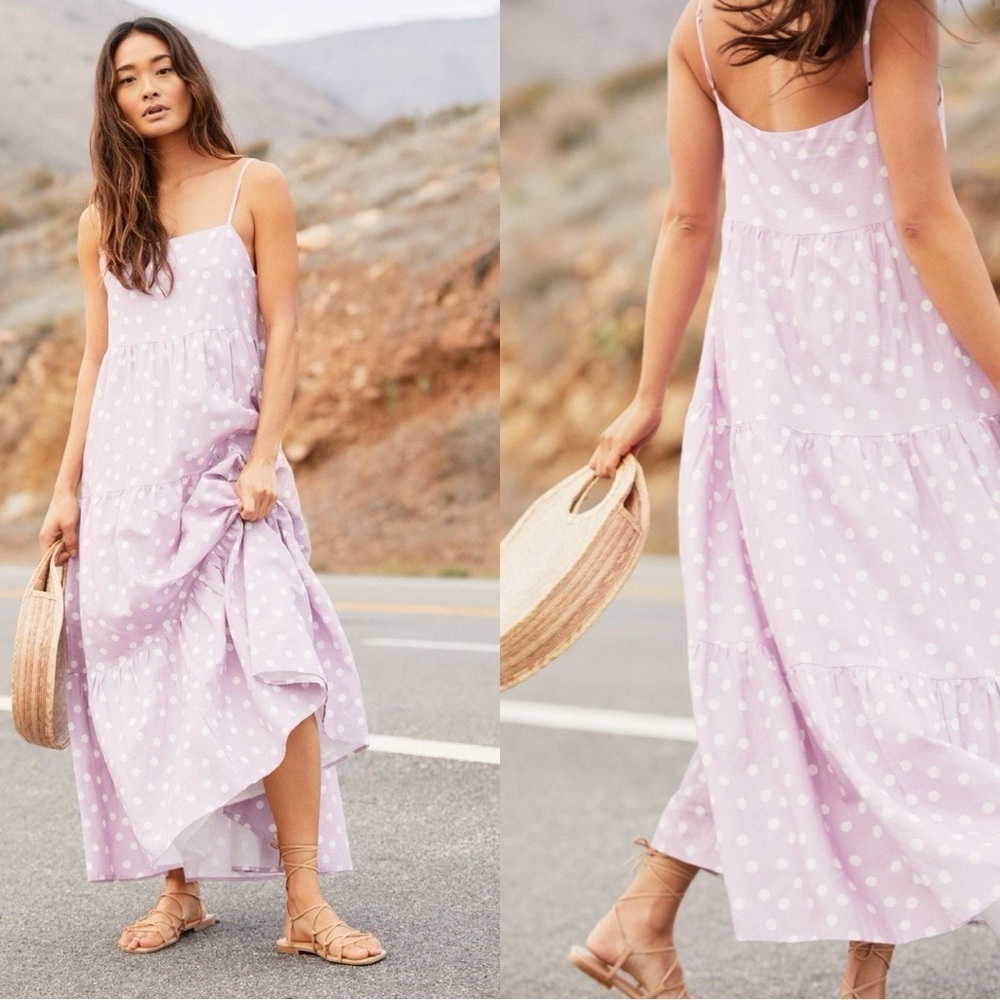 NEW CHARLIE HOLIDAY Isabella Maxi Dress Lilac Polka Dot Cotton Sz 8